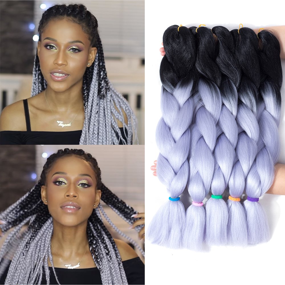 Losmoeer 5pcs Lot Black To Silver Ombre Braiding Hair Kanekalon