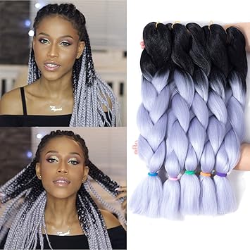 Losmoeer 24inch 5pcs Lot Jumbo Braiding Crochet Hair Kanekalon Box Braid Twist Hair Crochet Braids Goddess Locs Hair Extension 2 Tone Ombre Black To