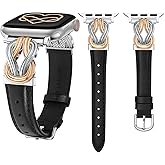 Wearlizer Leather Band Compatible with Apple Watch Bands for Women 40/38/41/44/42/45/46/49mm Fancy Dressy Slim Bracelet with Design Interlock Buckle for iWatch Series 11 10 9 8 7 6 5 4 Ultra/SE 3 2 1