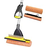Yocada Sponge Mop Home Commercial Use Tile Floor Bathroom Garage Cleaning | Total 2 Sponge Heads NOT 3 Telescopic Handle Squeegee from 42.5 to 52 Inches Easily Dry Wringing only 2 Heads