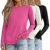 LessonZoo 3 Pack Girls' Long Sleeve Shirts with Thumb Holes Cotton Crew Neck Layering Tees Casual Basic Soft Tops 5-14Y