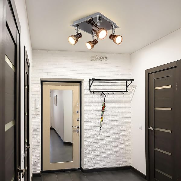 DEPULEY CEILING TRACK LIGHT FIXTURE: 4-LIGHT SQUARE LED TRACK LIGHTING KIT – FLUSH MOUNT CEILING SPOTLIGHTS FLEXIBLY ADJUSTABLE ACCENT LAMP FOR KITCHEN LIVING ROOM BEDROOM HALLWAY GU10 BULBS INCLUDED