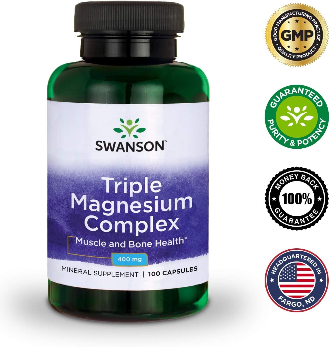 Swanson Triple Magnesium Complex Absorption Support Bone and Mood Health Citrate Oxide and Aspartate Combination Supplement 400 mg 100 Capsules: Health & Personal Care