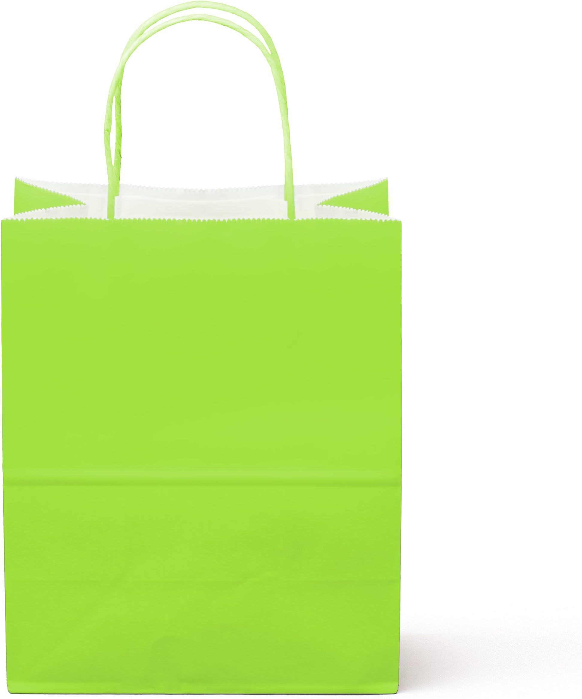 24 Counts Food Safe Premium Paper and Ink Medium 10” X 8”, Vivid Colored Kraft Bag with Colored Sturdy Handle, Perfect for Goodie Favor DIY Bag, Environmentally Safe (Medium, Lime Green)