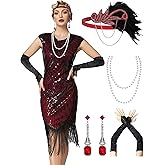 MTITE Women's Flapper Dresses 1920s Dresses for Women Great Gatsby Sequin Fringed Roaring 20s with 20s Accessories Set