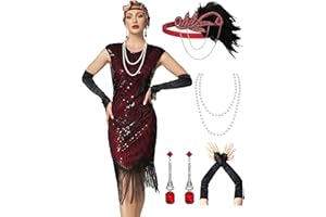 MTITE Women's Flapper Dresses 1920s Dresses for Women Great Gatsby Sequin Fringed Roaring 20s with 20s Accessories Set