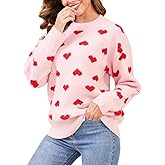 Gihuo Valentine Heart Sweater for Women Cute Kawaii Casual Crewneck Knitted Pullover