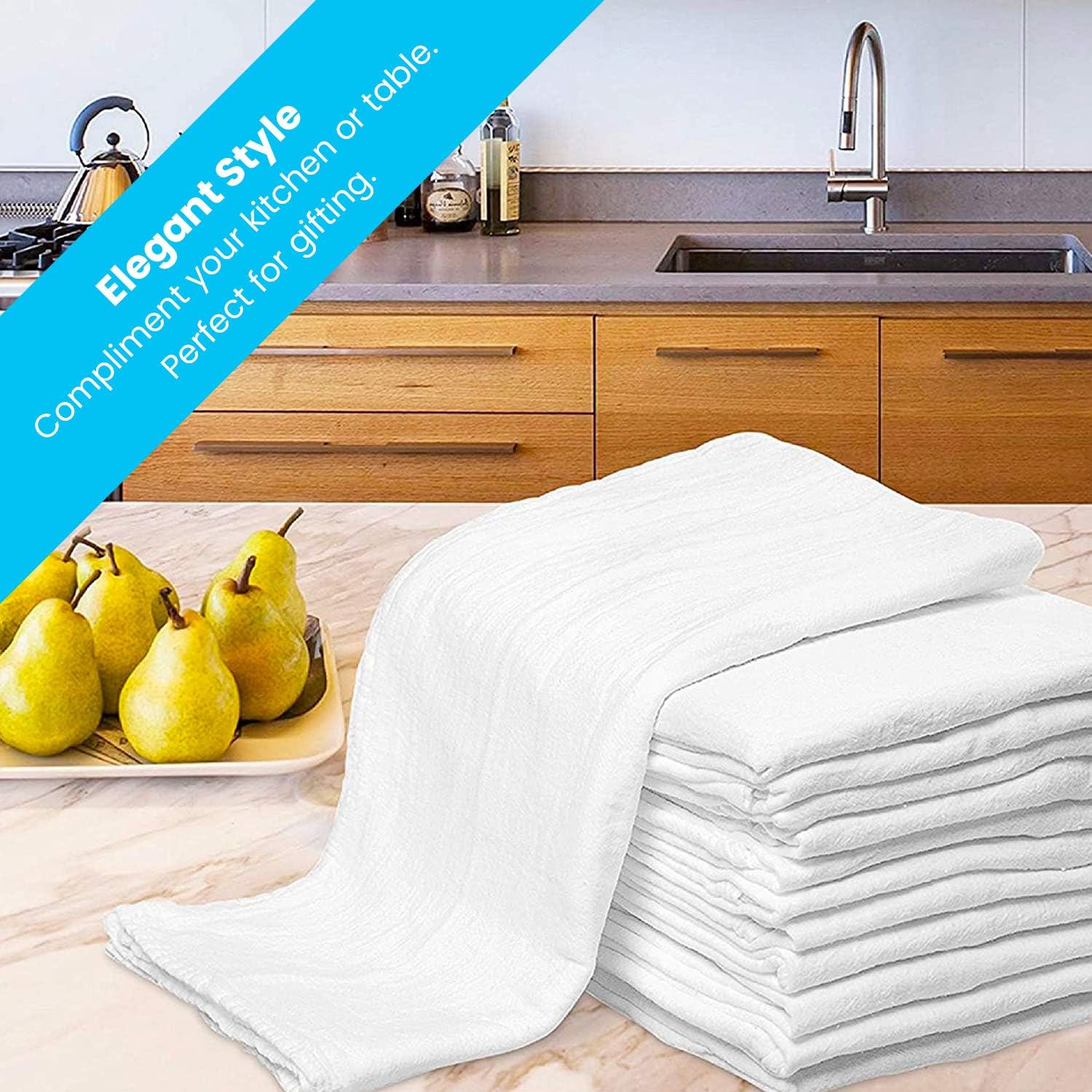 Zeppoli 12-Pack Flour Sack Towels - 31" x 31" Kitchen Towels - Absorbent White Dish Towels - 100% Ring Spun Cotton Bar Towels: Home & Kitchen