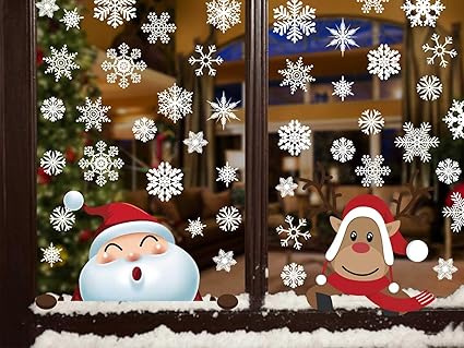 Immagini Natale Wallpaper.Natale Vetrofanie Rimovibile Adesivi Murali Fai Da Te Finestra Decorazione Vetrina Wallpaper Fiocco Babbo Natale Di Neve Alci Di Natale Babbo Natale Elk Amazon It Fai Da Te
