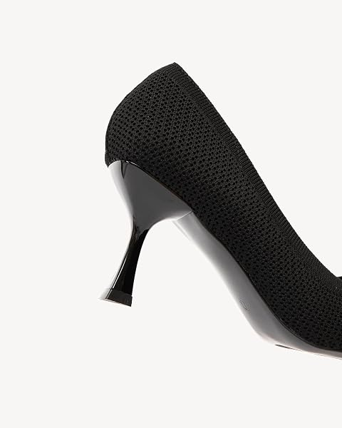 NEWBELLA MOUSSE FIT WOMEN’S KNITTED POINTED TOE STILETTO HEELS – STILETTO DRESS PUMPS WITH CHAIN STRAP DETAIL, COMFORTABLE FORMAL SHOES, BLACK 6.5