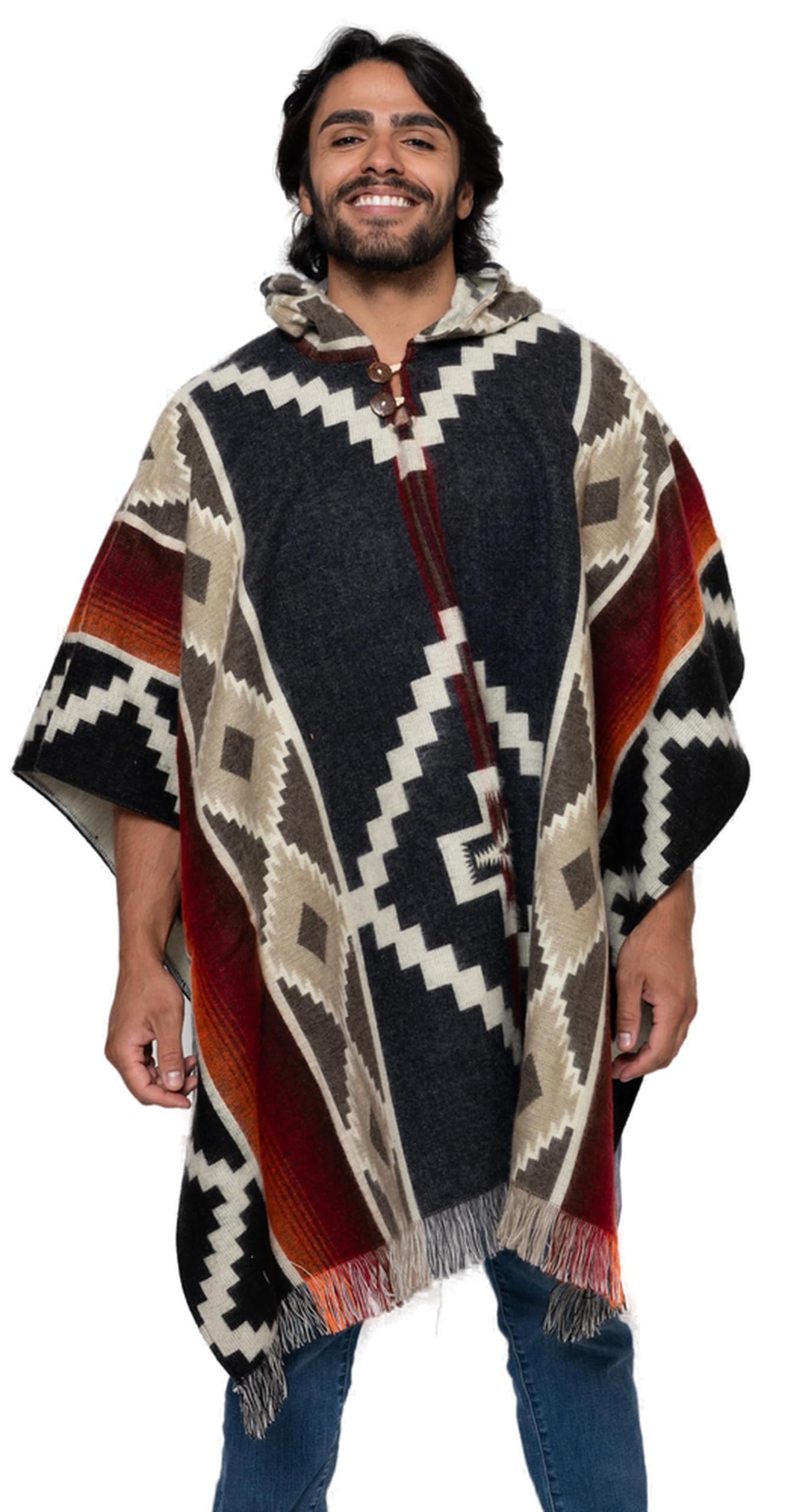 Photo 1 of Alpaca Land, Handmade Ecuadorean Alpaca Wool Ponchos (US, Alpha, One Size, Regular, Regular, Grey Otavalo)