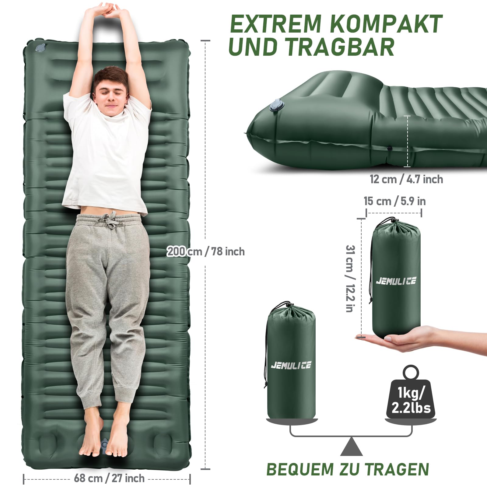 Isomatte Camping, 12CM Ultradicke Camping Luftmatratze mit Fußpumpe 3