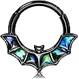 Melighting 16G Bat Septum Ring Halloween Septum Jewelry 8 mm/10 mm Daith Earring Stainless Steel 316L Helix Earring Black Septum Clicker For Women