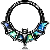 Melighting 16G Bat Septum Ring Halloween Septum Jewelry 8 mm/10 mm Daith Earring Stainless Steel 316L Helix Earring Black Septum Clicker For Women