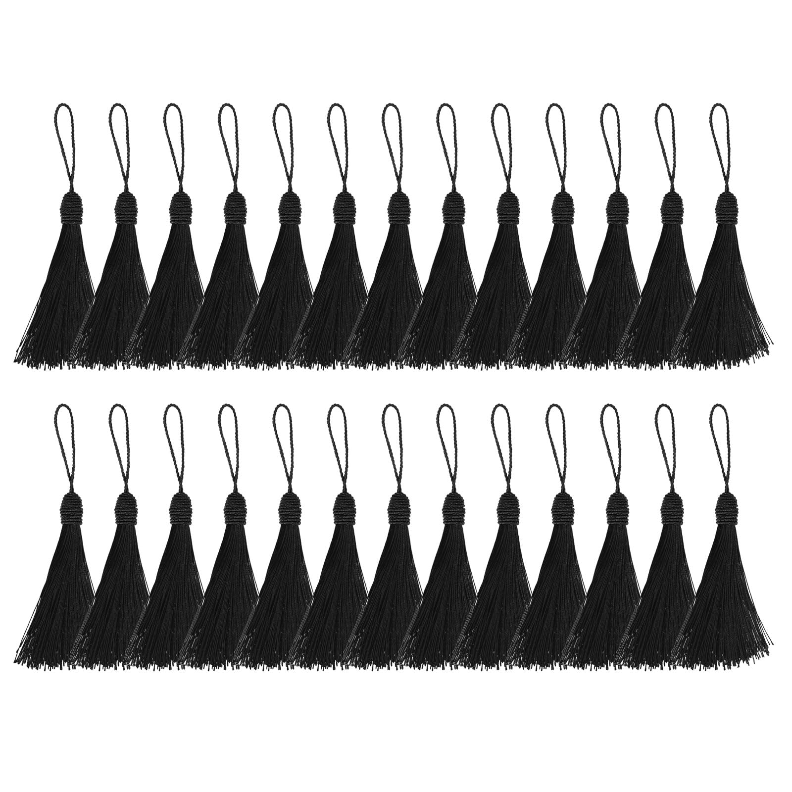 PATIKIL 14cm/5.5 Inch Bookmark Tassels, 50 Pack Soft Silky Floss Cord Loop Mini Handmade Tassels for Craft DIY Keychain Jewelry Making, Black
