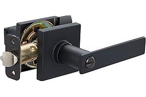 Amazon Basics Contemporary Stamford Door Lever- Entry- Matte Black, 1-Pack