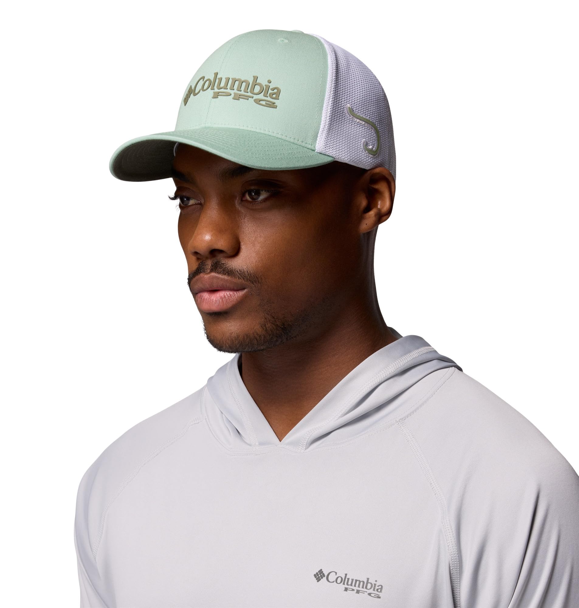 Columbia Unisex PFG Logo Mesh Ball Cap, Misty Jade/White/Hook, S/M Image