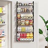 MIAOLI Over the Door Organizer, Black 6-Tier Pantry Door Organizer with Adjustable Basket, Hanging Spice Rack Cabinet Door Shelves, Laundry Room Organization and Storage