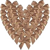 Micomon 50pcs 1.2-InchMini Ribbon Bows for Crafts Small Gold Edge Khaki Ribbon Bows Christmas Decoration Embalishement Scrapbooking(3/8",Khaki)