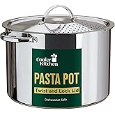 Stainless Steel Pasta Pot with Strainer Lid - 5.5 Quart Large Spaghetti Pot - Twist & Lock for Easy Drain & No Colander Or St