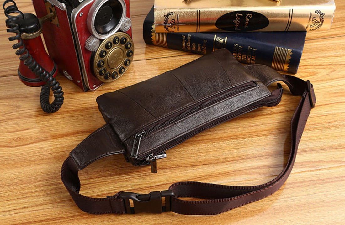 Leather Fanny Pack Waist Bag for Men Women Outdoor Travel Hunting Hiking Camping Hip Bum Belt Cell Phone Purse Wallet Pouch Coffee - Image 5