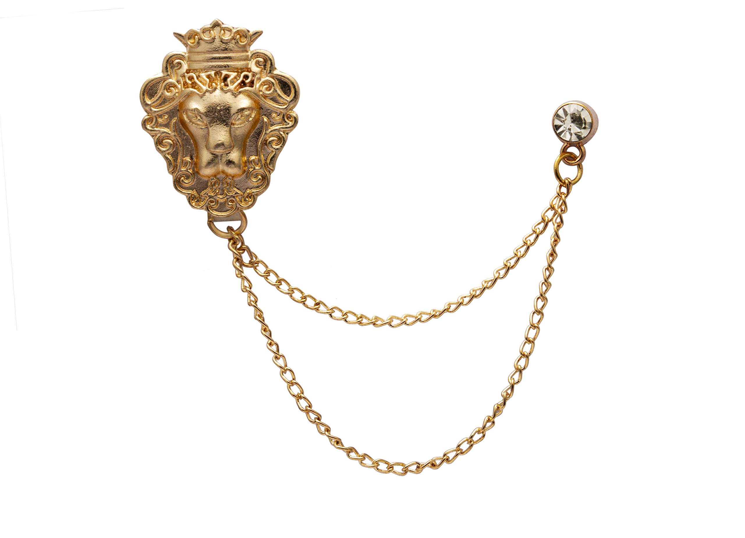 Brooch Lapel Pin for Men Golden Brass Lion Design with Chain Lapel Pin Badge Coat Suit Wedding Gift Party Shirt Collar Accessories