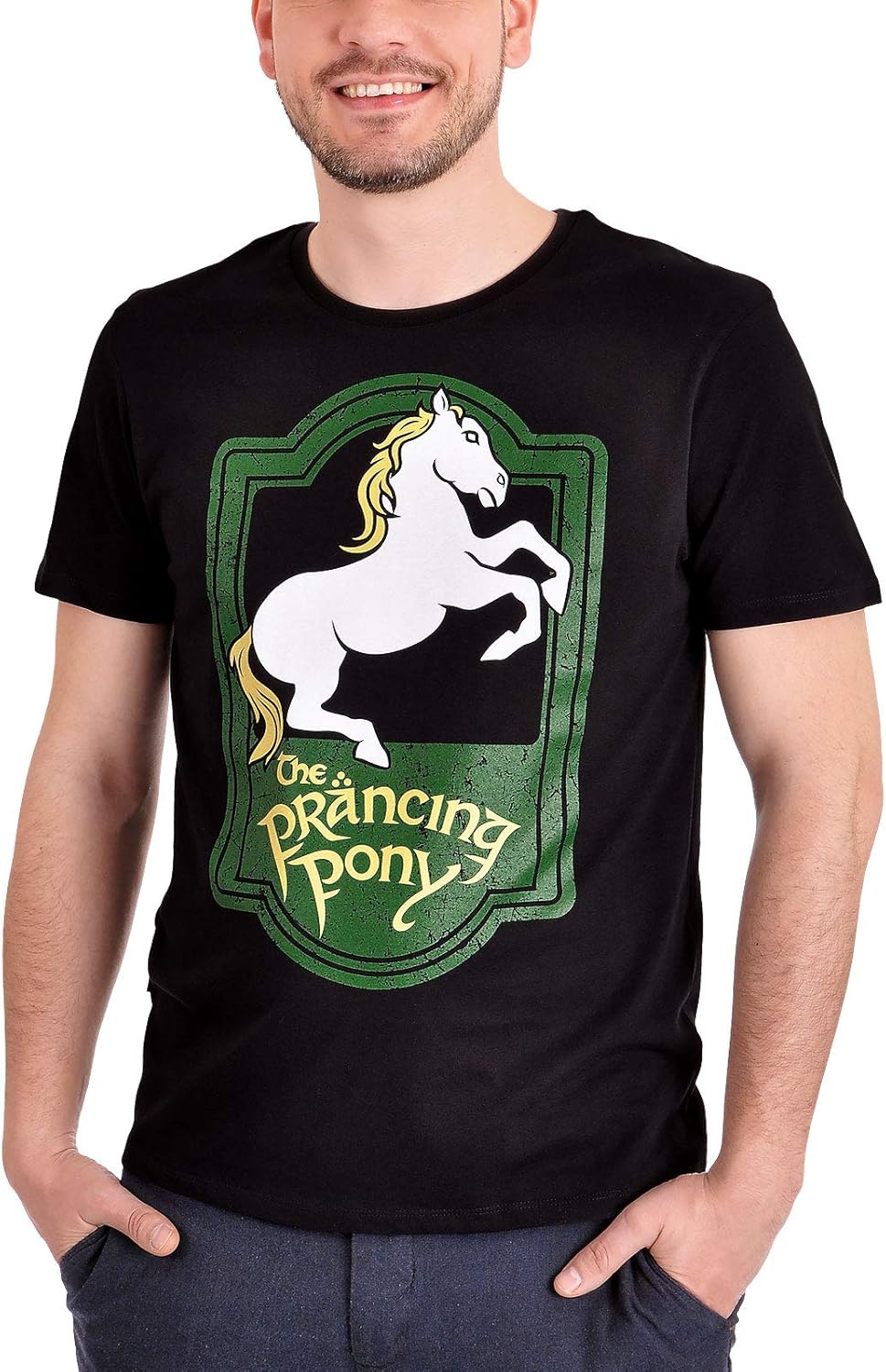Elbenwald Herr der Ringe Herren TShirt Zum Tänzelnden Pony Logo Baunwolle schwarz Amazon.de