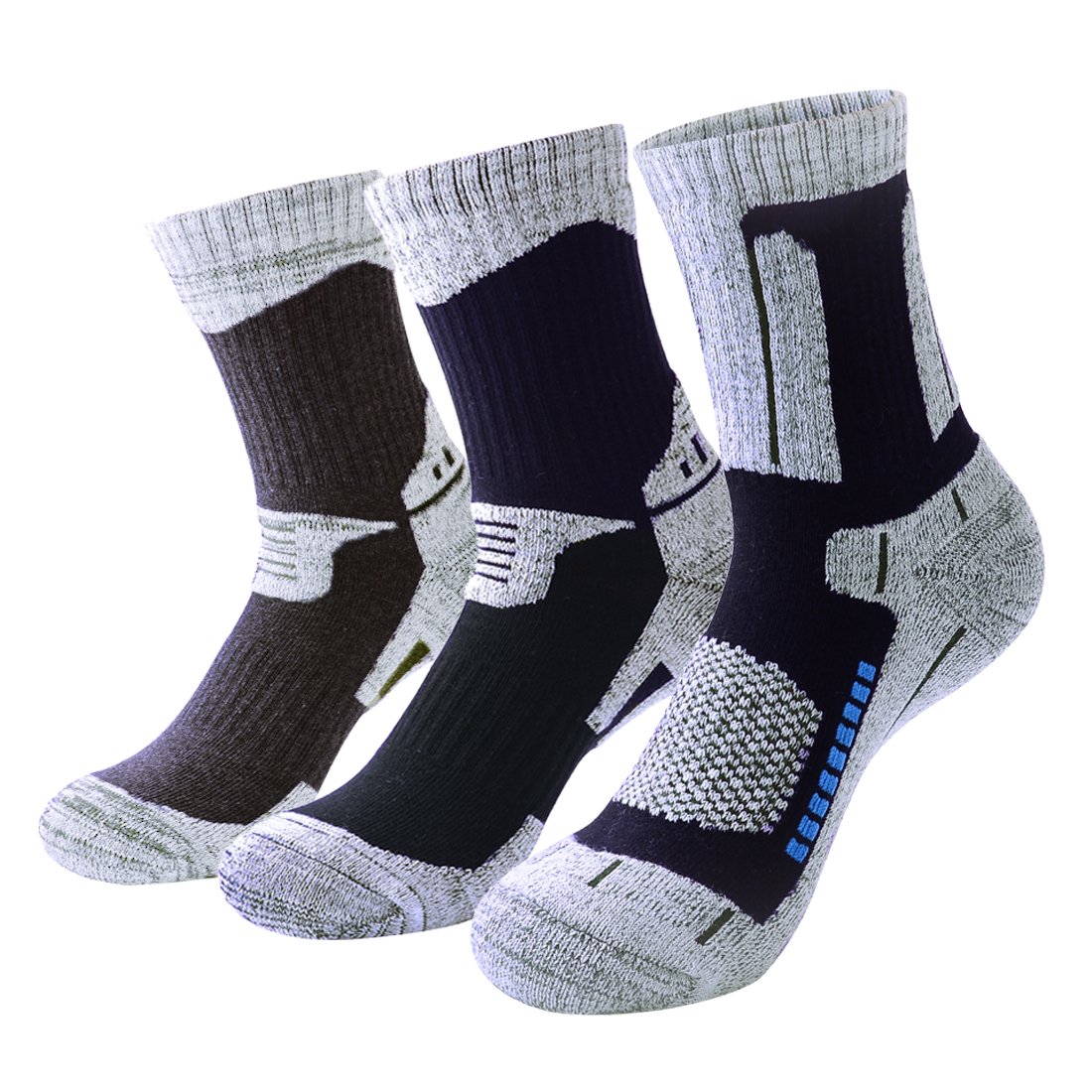 3 Pairs Pro Athletic Hiking Socks for Men Breathable Cushioned Crew