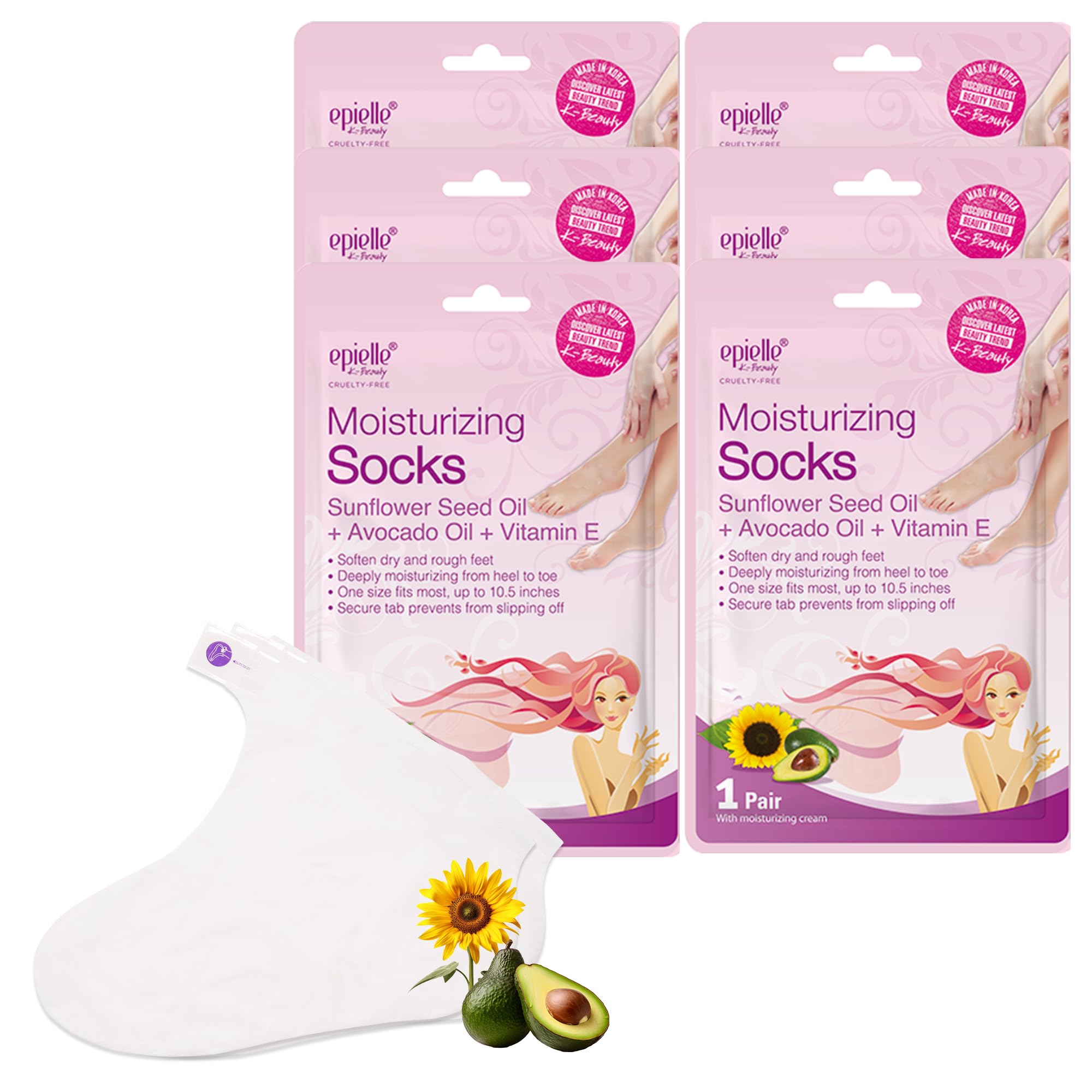 Photo 1 of ***Only 1 pair***
Epielle Moisturizing Foot Masks 6 Pairs, Deep Moisturizing Socks for Dry Feet & Cracked Heels, Relieve and Soften with Sunflower Seed Oil & Avocado Oil, Korean Skin Care, Spa Self Care Gifts for Women
