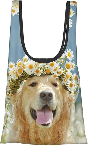 Amazon エコバッグ 花と犬 エコバッグ 買い物バッグ コンビニバッグ ランチバッグ おしゃれ 折りたたみ 軽い 大容量 収納 水や汚れにも強い 男女兼用 Runjiah エコバッグ 買い物バッグ