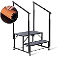RV Stairs w/ 2 Handrails & Step Mats, 2 Step 5th Wheel Stair Hot Tub Steps, Economy Universal Mobile Home Steps with Handrail and Platform for Outdoor
