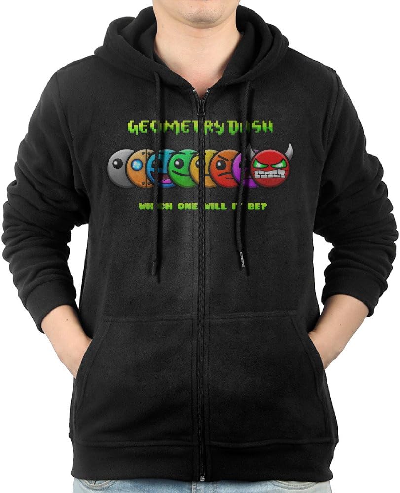 Celets Geometry Dash Which One Will It Be Men's Geek Long Sleeve Zipper Hoodies Black