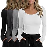 Yearntown 4 Pack Plus Size Underscrub Long Sleeve for Women, Cotton Blend Scoop Neck Undershirts, Nurse Fitted Basic Tops