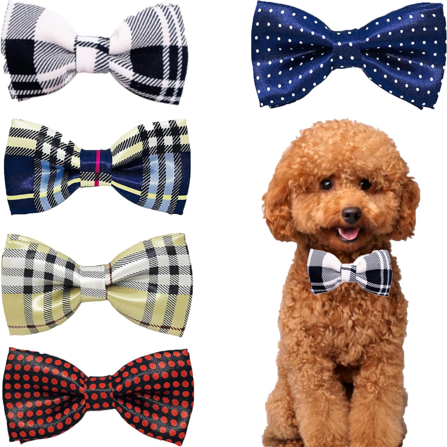 BIPY 5 PCS Dogs Bow Ties Puppies Cats Collar Bowties for Small to Large dogs Sliding Charms Adjustable Attachment Small Pets dicky bows for Costume Birthday Party Festival