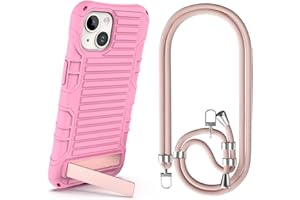 E-Tree Compatible with iPhone 14 Case for iPhone 13 Case Black, [with Crossbody Lanyard and Stand] [Shockproof] Protective Phone Cover for iPhone 13/14, Strap Around Neck for Women Pink