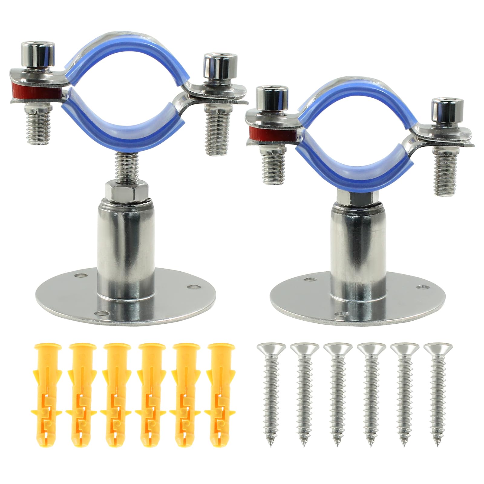 Photo 1 of Auvotuis 2PCS 304 Stainless Steel Wall Mount Ceiling Mount Pipe Supports,Suitable for OD Pipe 1"(32-34mm),Adjustable Height 30-50mm, Adjustable Pipe Bracket Clamp with Screws