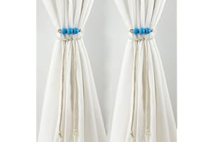qbodp 10 Pcs Rope Woven Curtain Tiebacks Beaded Tie Backs Home Decor Curtain Straps,Blue