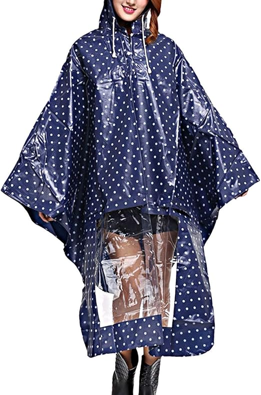 Women's Rain Poncho Hooded with Polka Simple Raincoat Style Dots