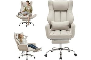 Ergonomic Cross Legged Office Chair with Footrest,Big and Tall Leather Executive Chair with Reversible Armrest,Wheels,Lumbar 