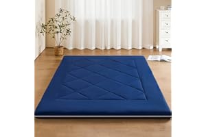 PLOATH Japanese Futon Floor Mattress - Portable Tatami Mattress Mat Foam with Storage Bag - Foldable Floor Futon Mattress for Lounge - Thick Roll Up Mattress Dormitory Guest Room (Full, Blue)