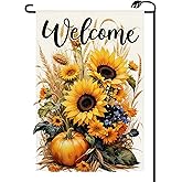 Fall Pumpkin Sunflower Garden Flag 12x18 Inch Vertical Double Sided Autumn Thanksgiving Welcome Small Flags Farmhouse Outside Decoration For Yard (ONLY FLAG) QJ85