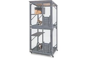 Tangkula Catio Outdoor Cat Enclosure, 72 Inch Wooden Cat House on Wheels with Resting Box, 2 Platforms & Weatherproof Asphalt