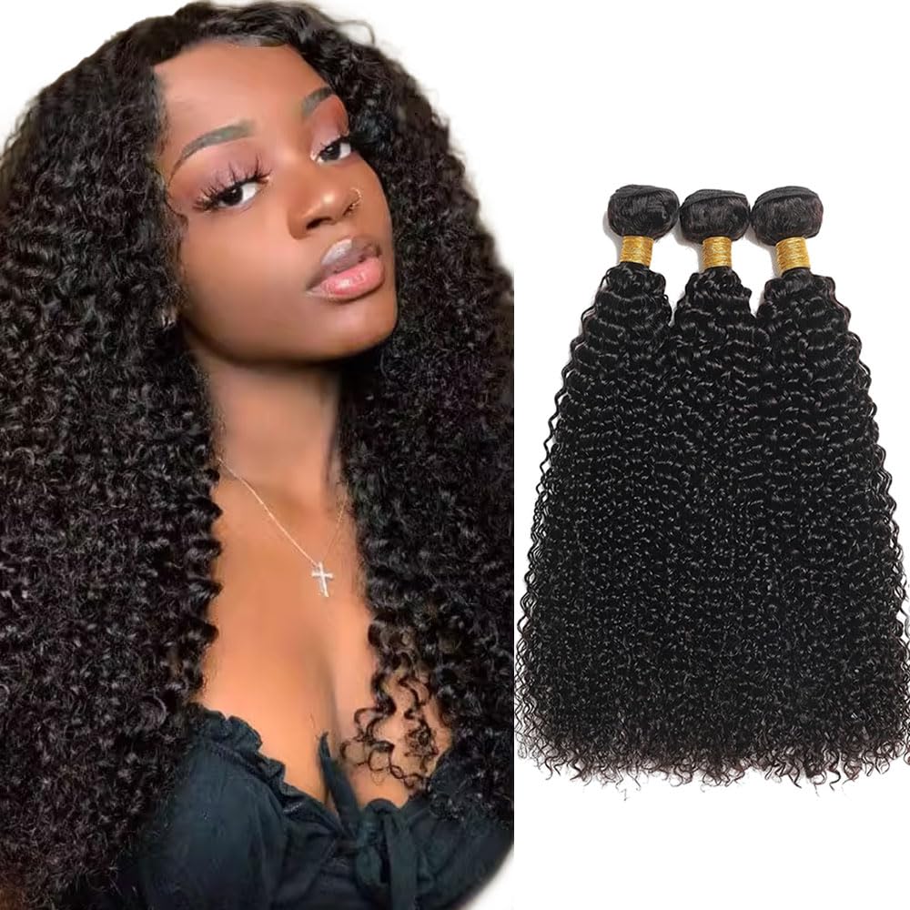 Photo 1 of 20 22 24 Inch TARPION Color #1B Bundle Kinky Curly Human Hair Bundles Peruvian Virgin Curly Wave Bundles Human Hair Extensions Natural Black
