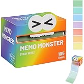 Monster Sticky Notes – Glittery Semi-Transparent Full-Adhesive Sticker Notes with Cute Monster Box, 105 Sheets for School Supplies, Office Products, Journaling, Scrapbooking & Labels （Rainbow）