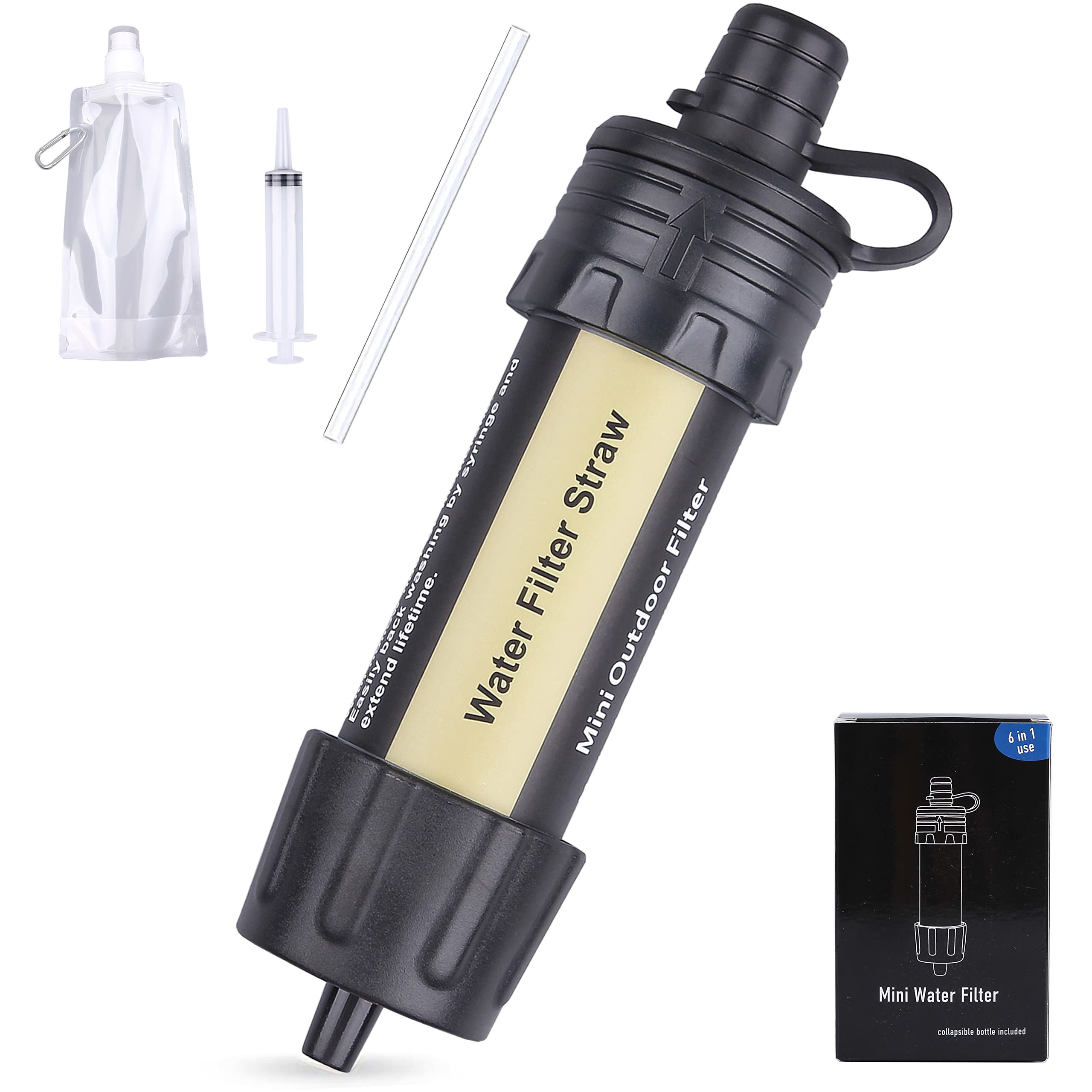 Mini Water Filter Personal Water Purification Straw Portable Outdoor Survival Filtration System, 99.99% Removal Rate, 0.01 Micron Emergency Gear for Outdoor Hiking, Camping, Backpacking