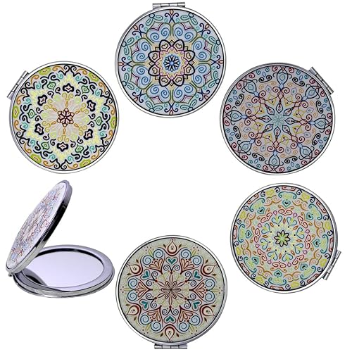 CigyYogy Magnifying Compact Mirror Folding Portable,Round Small Handheld Travel Makeup Purse Mirror Pocket Mirror with 1x/2x Magnification Dual Sided - Gift for Women Girls Lady Men - 6 Pack