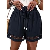 Eytino Women's Plus Size Shorts Elastic High Waist Casual Drawstring Shorts Lightweight with Pockets(1X-5X)