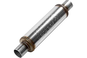 Flowmaster Flow FX Chambered Muffler – 2.25” Center In / 2.25” Center Out – Round Body – Moderate Sound – Stainless Steel – Affordable Performance for Modern Trucks, Muscle Cars & Daily Drivers, 71415