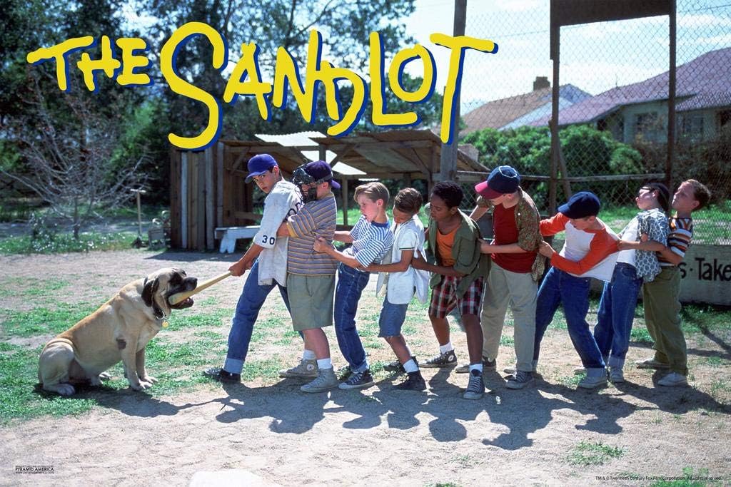 Pyramid America The Sandlot Movie Tug of War Dog One Sheet Baseball Bat Sports Film Classic Cool Wall Decor Art Print Poster 24x36