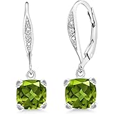 Gem Stone King Drop Dangle Earrings For Women | 7MM Cushion Cut Gemstone Birthstone and White Diamond | 925 Sterling Silver | Fine Jewelry Gifts for Her Mom Women Wife